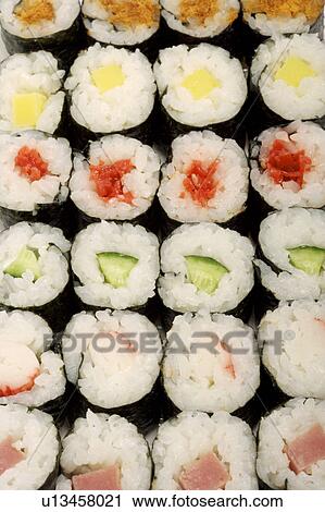 Still life of Various Sushi, full frame View Large Photo Image Stock Image - Still life of Various Sushi, full frame. Fotosearch