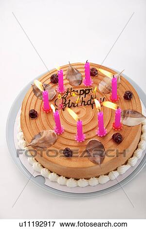 Birthday cake with candles, close up View Large Photo Image Stock Photo - Birthday cake with candles, close up. Fotosearch