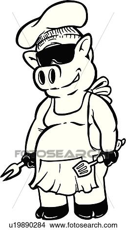 イラスト Lineart 動物 豚 バーベキュー Barbeque 漫画 クリップアート 切り張り イラスト 絵画 集 U Fotosearch