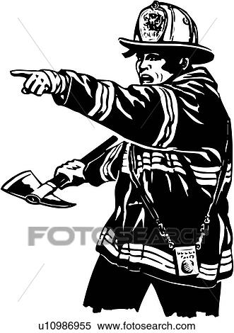 Illustration, lineart, fireman, firefighter, fire, fighter Clipart