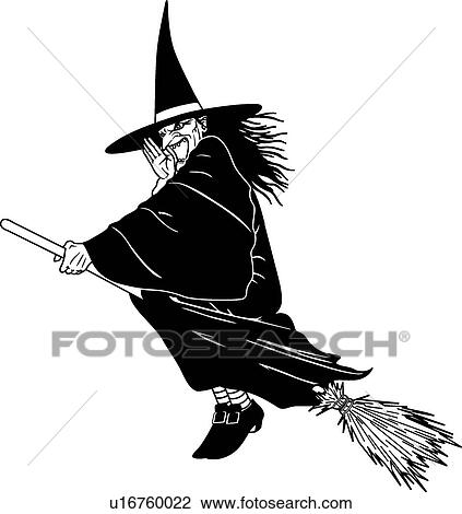 魔女 上に ほうき クリップアート 切り張り イラスト 絵画 集 U Fotosearch