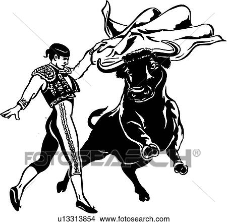 Clipart - ilustración, lineart, torero, toro, luchador, matador
