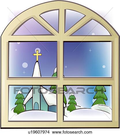 Clipart of snow, church, window, architecture, religion, snow covered ...