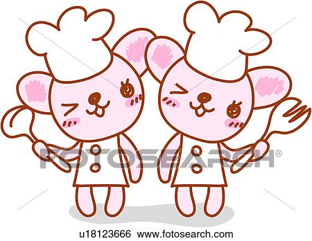 Clip Art of chef`s hat, cat, cook, chef, character, holding, animal ...