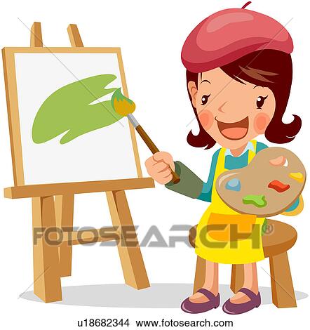 Clipart of painter, canvas, easel, painting, full age u18682344 ...