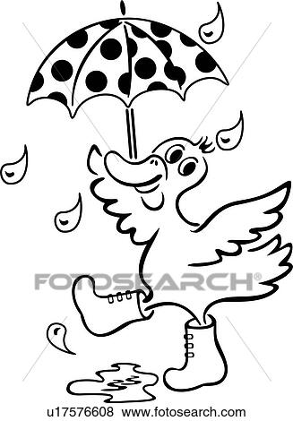 Clip Art of , cartoon, cartoons, duck, rain, umbrella, u17576608 ...