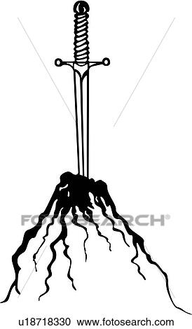 Clipart of , armor, medieval, stone, sword, weapon, excalibur, weapons