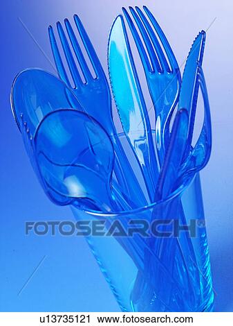 Stock Image - Blue Plastic Cutlery - Non Exclusive. Fotosearch