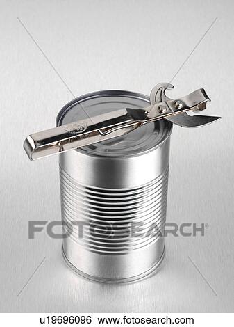Stock Photograph - Can opener and can. Fotosearch
