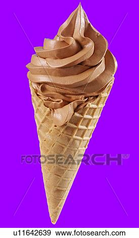 Stock Photo - Chocolate Ice Cream cone on Purple - Non Exclusive. Fotosearch