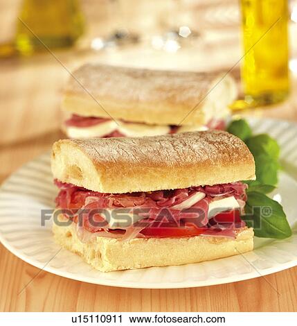 Stock Image - Ciabatta With Parma Ham &Amp; Mozzarella - Non Exclusive. Fotosearch