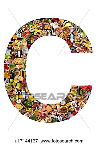 Stock Photo - Foodfont Letter c on Black And White - Non Exclusive. Fotosearch