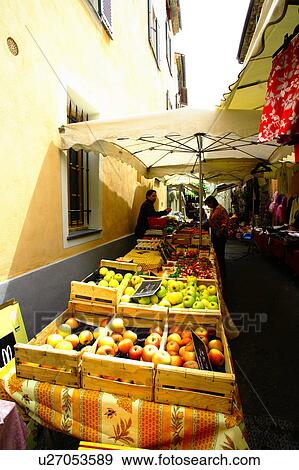 Fruit seller Valbonne market france View Large Photo Image Stock Photo - Fruit seller Valbonne market france. Fotosearch