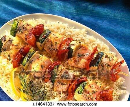 Stock Photo - Kebabs on rice. Fotosearch