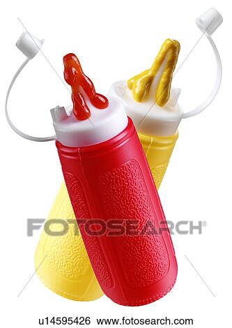 Stock Photograph - Ketchup And Mustard Bottles on White - Non Exclusive. Fotosearch