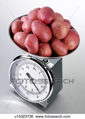 Stock Photograph - Kitchen Scales With Red Potatoes - Non Exclusive. Fotosearch
