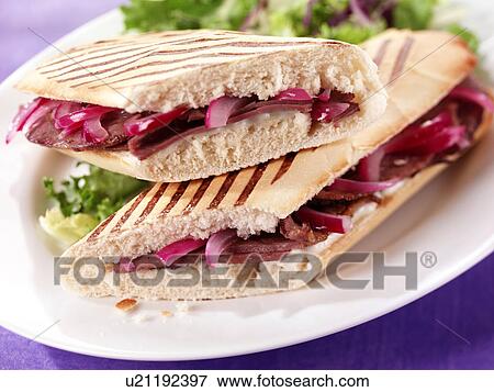 Stock Photo - Panini With Beef and Red Onion - Non Exclusive. Fotosearch