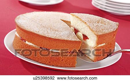 Stock Image - Raspberry Sponge Cake. Fotosearch