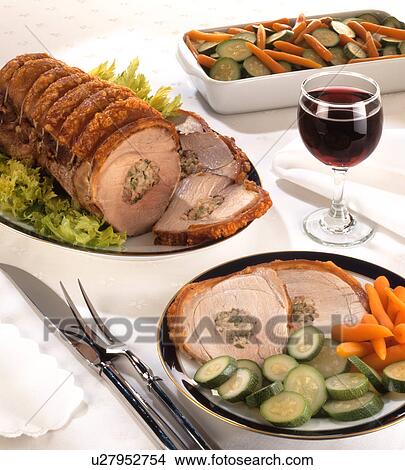 Picture - Roast pork and vegetables. Fotosearch