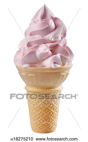Stock Image - Strawberry Ice Cream Cone on White - Non Exclusive. Fotosearch