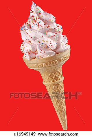 Strawberry Ice Cream Cone With Sprinkes on Red - Non Exclusive View Large Photo Image Stock Photo - Strawberry Ice Cream Cone With Sprinkes on Red - Non Exclusive. Fotosearch