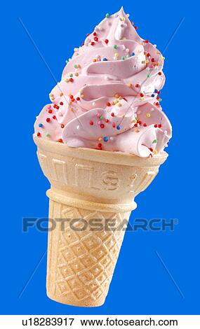 Strawberry Ice Cream Cone With Sprinkles on Blue - Non Exclusive View Large Photo Image Stock Photo - Strawberry Ice Cream Cone With Sprinkles on Blue - Non Exclusive. Fotosearch
