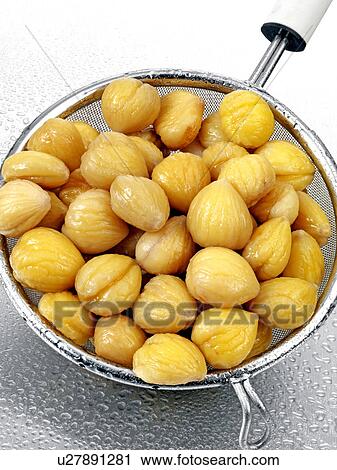 Stock Image - Sweet Chestnuts In Sieve. Fotosearch