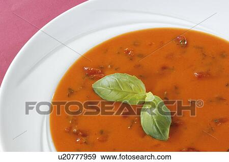 Stock Photo - tomato and basil soup. Fotosearch
