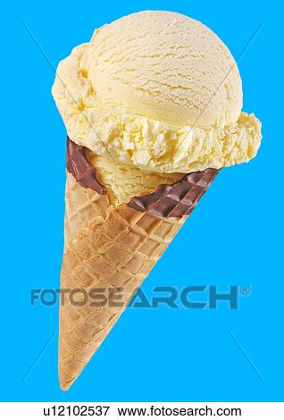 Vanilla Ice Cream Cone on Blue - Non Exclusive View Large Photo Image Stock Photo - Vanilla Ice Cream Cone on Blue - Non Exclusive. Fotosearch
