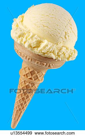 Vanilla Ice Cream Cone on Blue - Non Exclusive View Large Photo Image Stock Photo - Vanilla Ice Cream Cone on Blue - Non Exclusive. Fotosearch