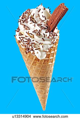 Vanilla Ice Cream Cone With Chocolate on Blue - Non Exclusive View Large Photo Image Picture - Vanilla Ice Cream Cone With Chocolate on Blue - Non Exclusive. Fotosearch