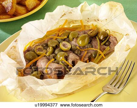 Stock Photo - Veal and Olive Parcel - Non Exclusive. Fotosearch