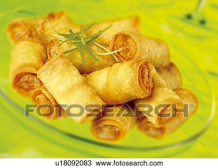 Stock Image - Vegetable spring rolls. Fotosearch