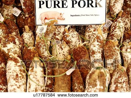 Air dried french pork sausages View Large Photo Image Picture - Air dried french pork sausages. Fotosearch