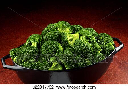 Stock Image - Broccoli, black pan. Fotosearch