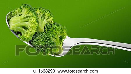 Stock Image - Broccoli on Spoon - Non Exclusive. Fotosearch