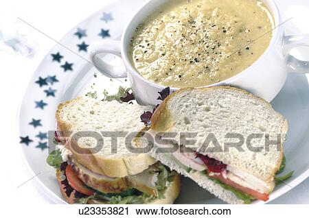 chicken sandwich and soup View Large Photo Image Stock Image - chicken sandwich and soup. Fotosearch