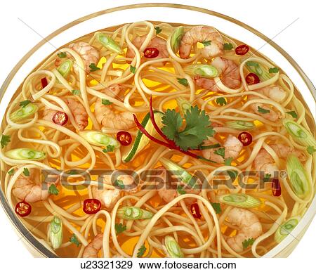 Chienese prawn and noodle soup View Large Photo Image Stock Photo - Chienese prawn and noodle soup. Fotosearch