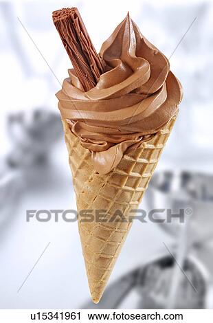 Stock Image - Chocolate Ice Cream Cone - Non Exclusive. Fotosearch