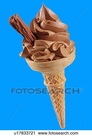 Chocolate Ice Cream in Cone With Chocolate Flake on Blue - Non Exclusive View Large Photo Image Stock Image - Chocolate Ice Cream in Cone With Chocolate Flake on Blue - Non Exclusive. Fotosearch