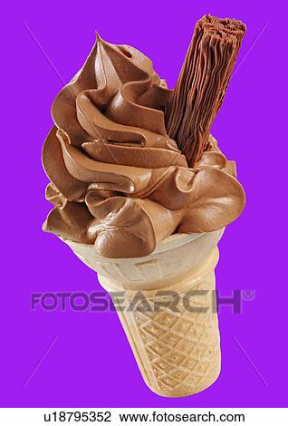 Chocolate Ice Cream in Cone With Chocolate Flake on Purple - Non Exclusive View Large Photo Image Stock Image - Chocolate Ice Cream in Cone With Chocolate Flake on Purple - Non Exclusive. Fotosearch