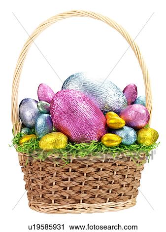 Easter Egg Basket on White - Non Exclusive View Large Photo Image Stock Image - Easter Egg Basket on White - Non Exclusive. Fotosearch