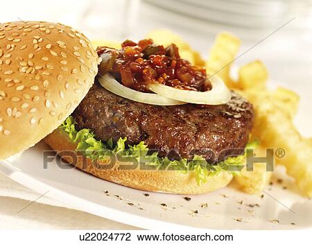 Hamburger Fries And Relish - Non Exclusive View Large Photo Image Stock Image - Hamburger Fries And Relish - Non Exclusive. Fotosearch