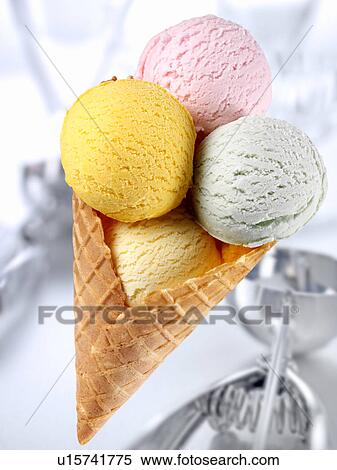 Ice Cream Scoops in Cone - Non Exclusive View Large Photo Image Stock Photography - Ice Cream Scoops in Cone - Non Exclusive. Fotosearch