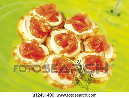 Salmon Blinis Crackers View Large Photo Image Stock Image - Salmon Blinis Crackers. Fotosearch