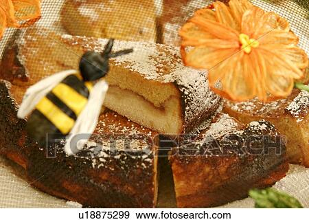 Stock Photo - Slices of caramel pumpkin cake. Fotosearch