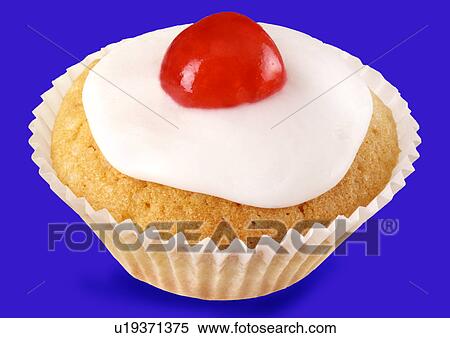 Stock Photography - Sponge Cupcake on Blue - Non Exclusive. Fotosearch
