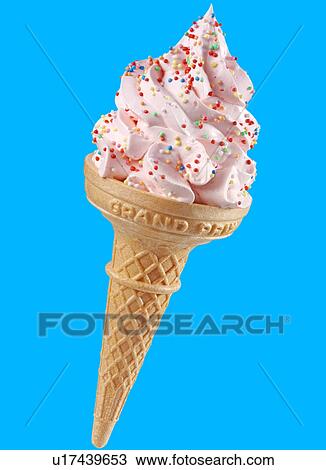 Strawberry Ice Cream Cone With Sprinkles on Blue - Non Exclusive View Large Photo Image Stock Image - Strawberry Ice Cream Cone With Sprinkles on Blue - Non Exclusive. Fotosearch