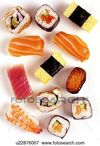 Stock Photo - Sushi Selection on White - Non Exclusive. Fotosearch
