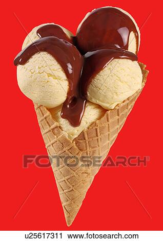 Vanilla Ice Cream Cone With Chocolate Sauce on Red - Non Exclusive View Large Photo Image Stock Image - Vanilla Ice Cream Cone With Chocolate Sauce on Red - Non Exclusive. Fotosearch